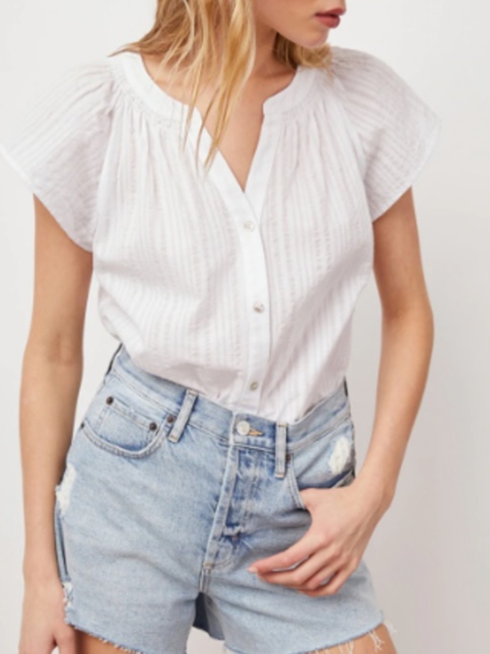 Rails White Cotton Gauze Flutter Sleeve Blouse Top Relaxed Boho Lightweight M